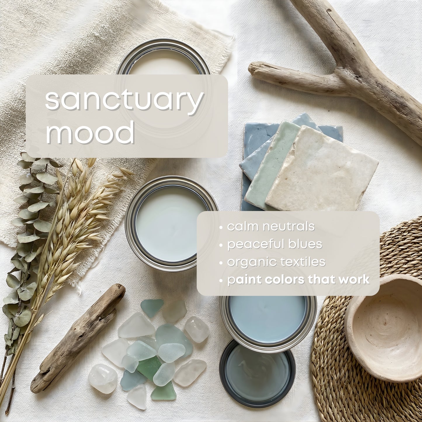 Sanctuary Sherwin Williams Paint Palette | Calm Neutral Interior Paint Colors for Home | Airy Interior Design Color Palette