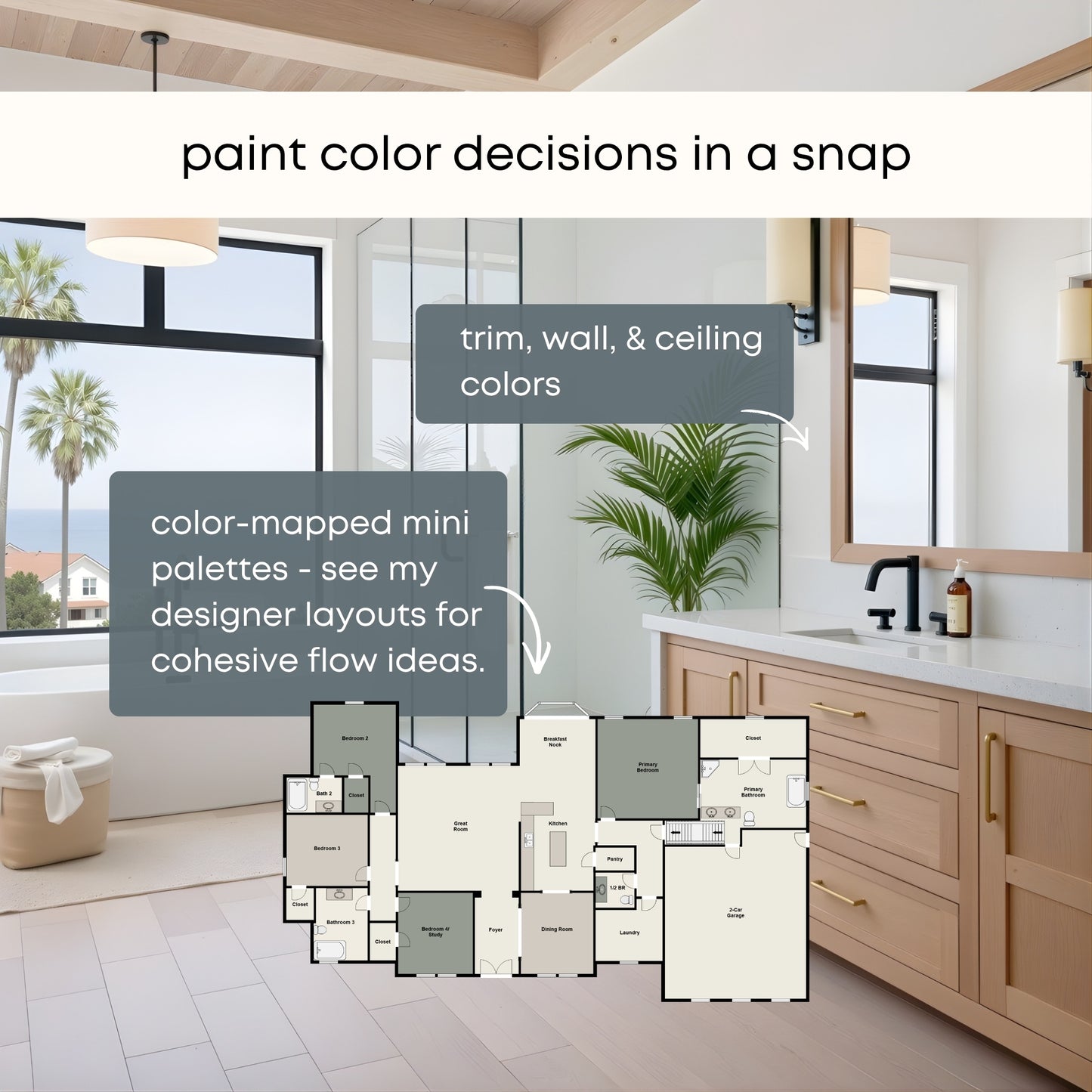 Alabaster Sherwin Williams Paint Palette | Modern Neutral Interior Paint Colors for Home | Alabaster Compliments | Warm Whites