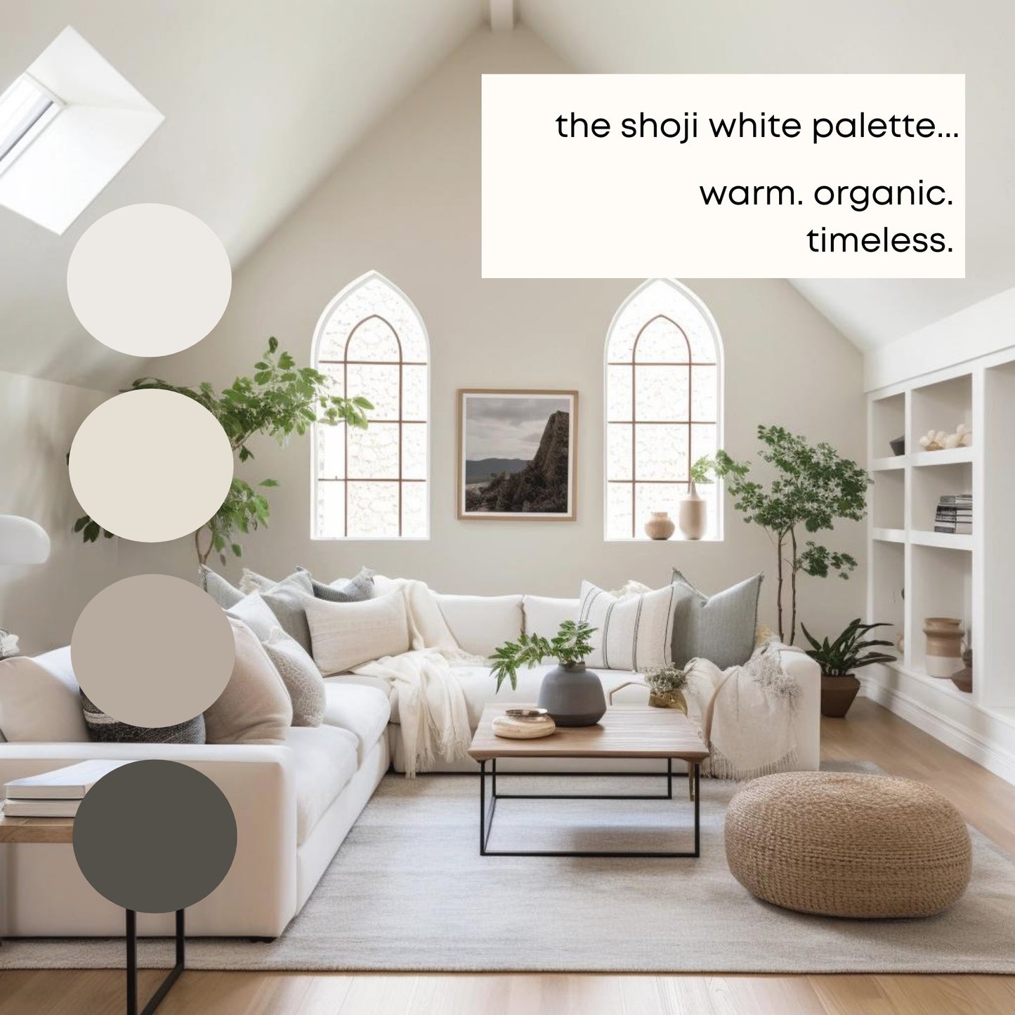 Shoji White Sherwin Williams Paint Palette, Modern Neutral Interior Paint Colors for Home, Shoji White Compliments, Warm Whites, Amazing Gray