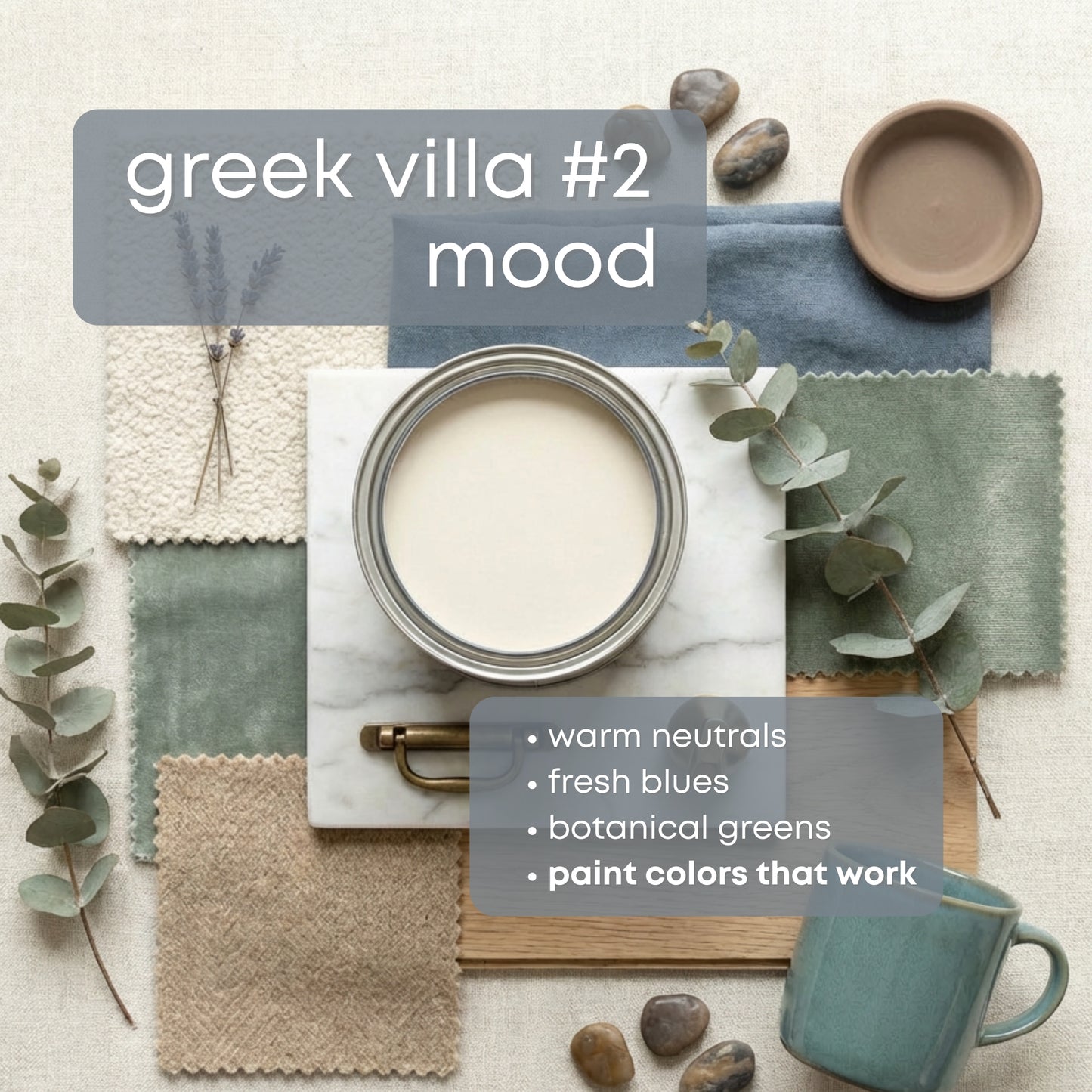 Greek Villa - Palette Two | Sherwin Williams Paint Palette | Neutral Interior Paint Colors | Mediterranean Coastal Color Scheme