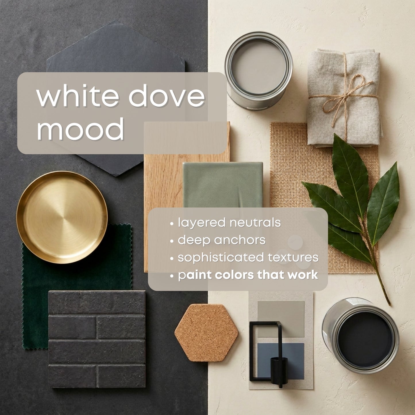 White Dove Benjamin Moore Paint Palette - Modern Neutral Interior Paint Colors for Home - Coordinating Interior Design Color Palette, Benjamin Moore White Dove