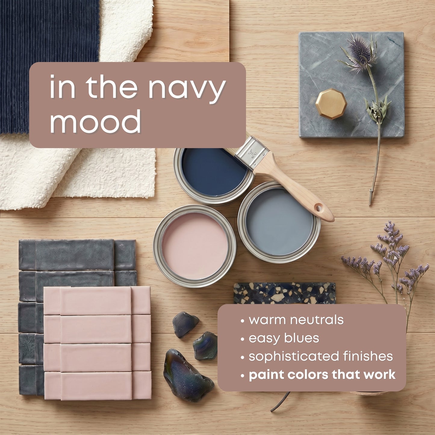 In the Navy Sherwin Williams Paint Palette - Modern Neutral Interior Paint Colors for Home, In the Navy Compliments, Whole House Color Palette, Sherwin Williams Pure White