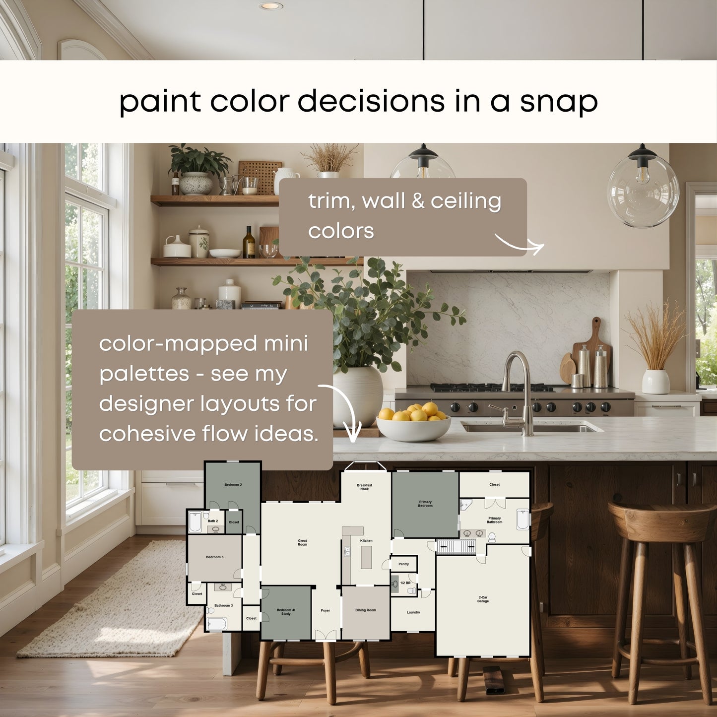 Greek Villa Sherwin Williams Paint Palette Collection, Neutral Interior Paint Colors for Home | Warm Whites | Timeless Blues and Greens