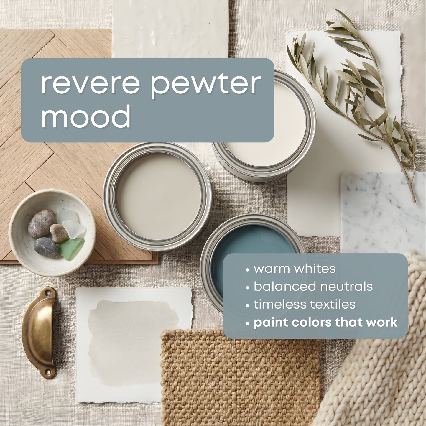 Revere Pewter Benjamin Moore Paint Palette | Timeless Neutral Interior Paint Colors | Transitional Warm Neutral Color Scheme