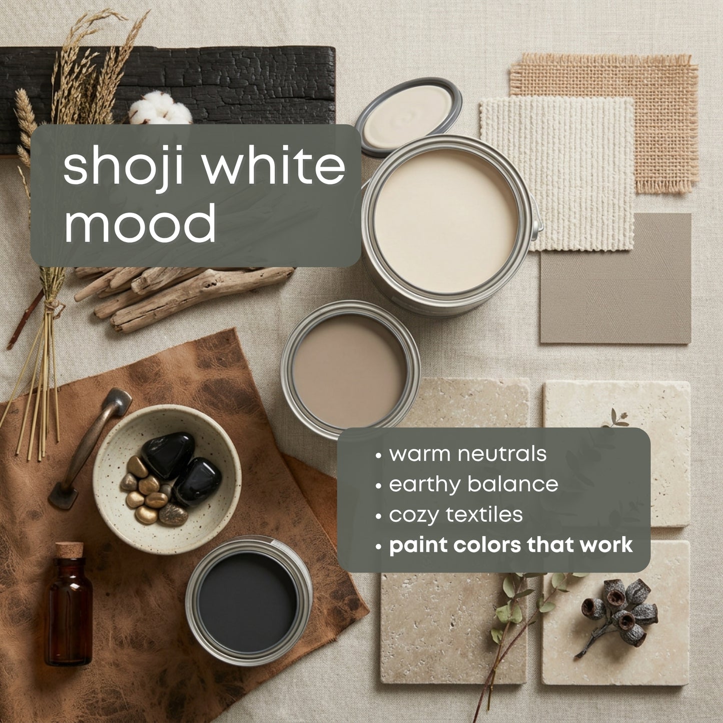 Shoji White Sherwin Williams Paint Palette, Modern Neutral Interior Paint Colors for Home, Shoji White Compliments, Warm Whites, Amazing Gray