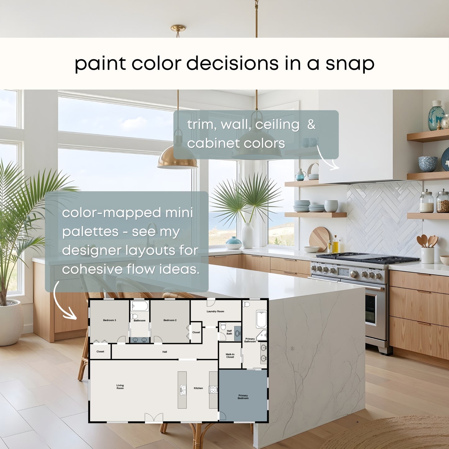 Calm Coastal Benjamin Moore Paint Palette | Peaceful Neutral Beach House Interior Paint Colors for Home