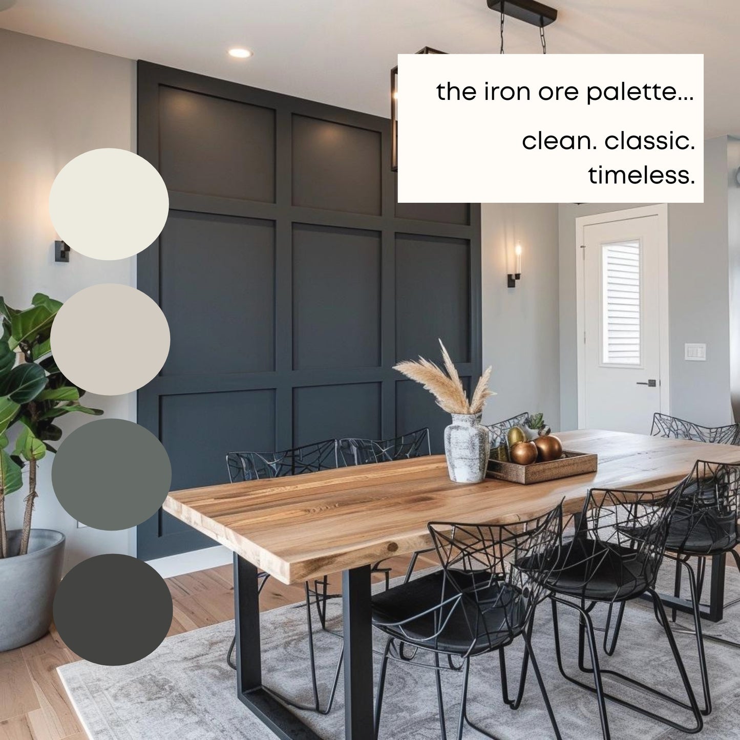 Iron Ore Sherwin Williams Paint Palette, Modern Neutral Interior Paint Colors, Iron Ore Color Scheme, Iron Ore Compliments, Agreeable Gray