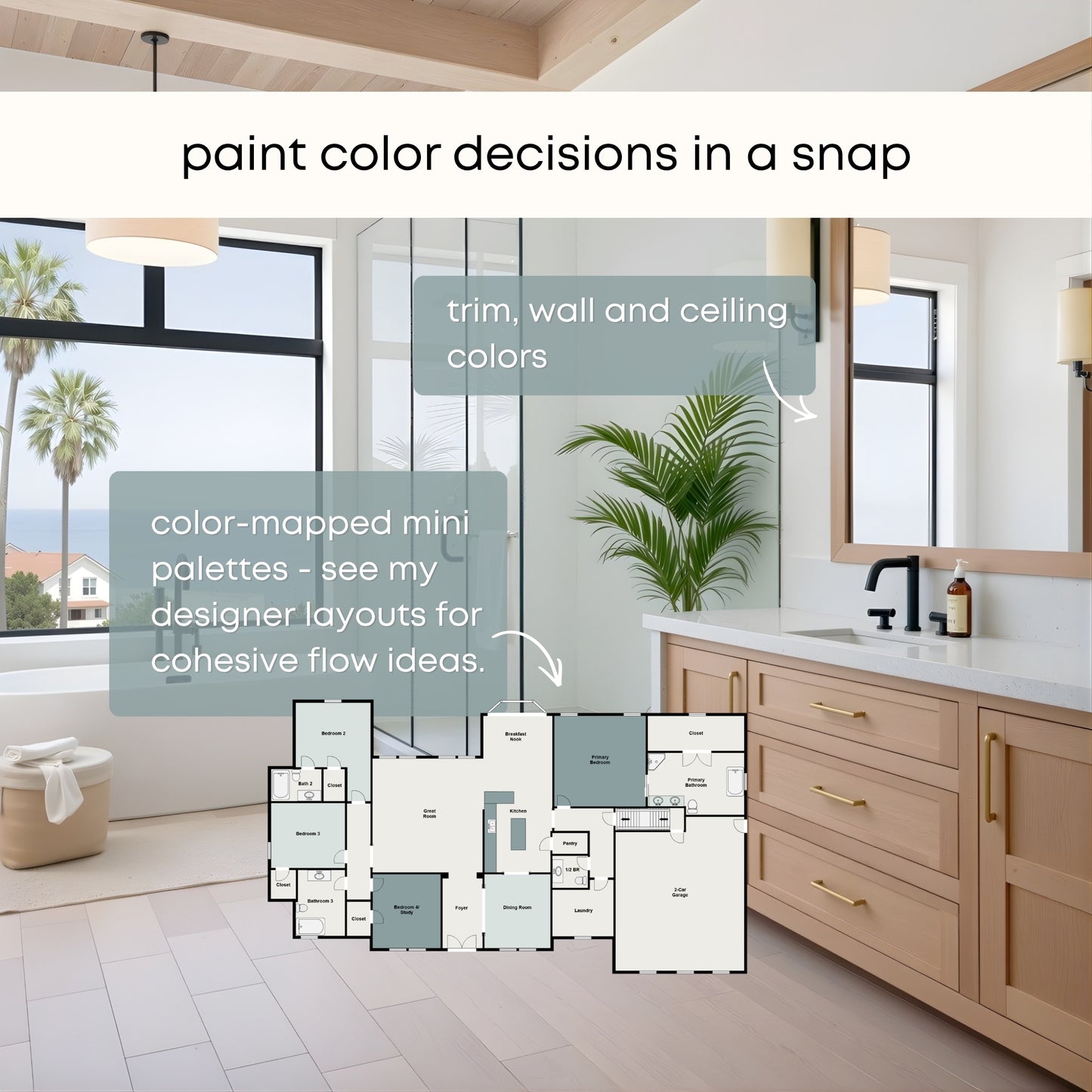 Modern Coastal Sherwin Williams Paint Palette | 9 Coordinating Interior Paint Colors | Coastal Design Color Scheme