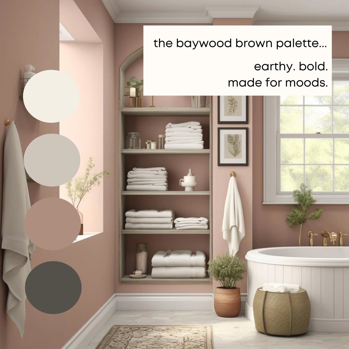 Baywood Brown Benjamin Moore Paint Palette, Neutral Interior Paint Colors, Earthy Color Scheme, Salamander Compliments, Warm Neutrals