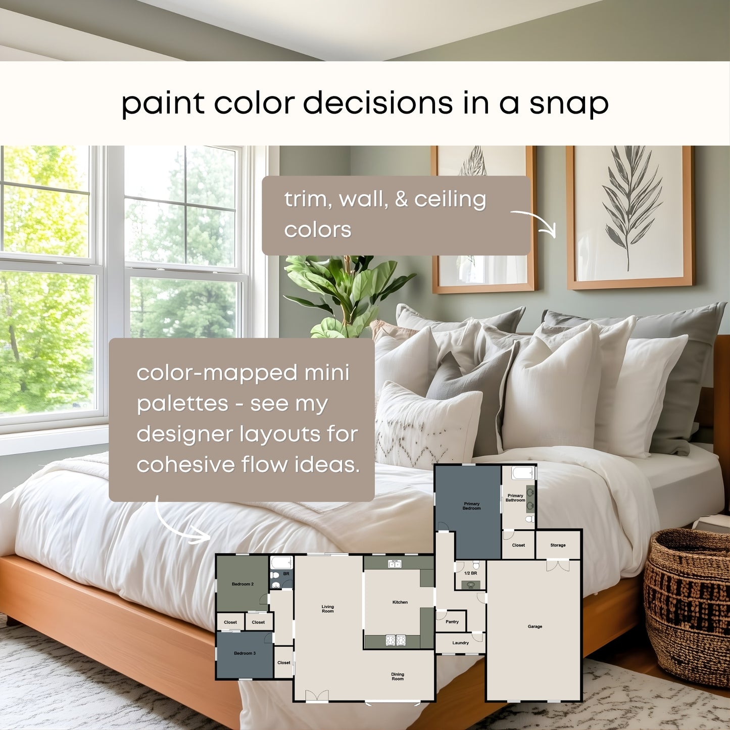 Dried Thyme Sherwin Williams Paint Palette, Timeless Neutral Interior Colors, Whole House Color Scheme, Earthy Green, Aesthetic White