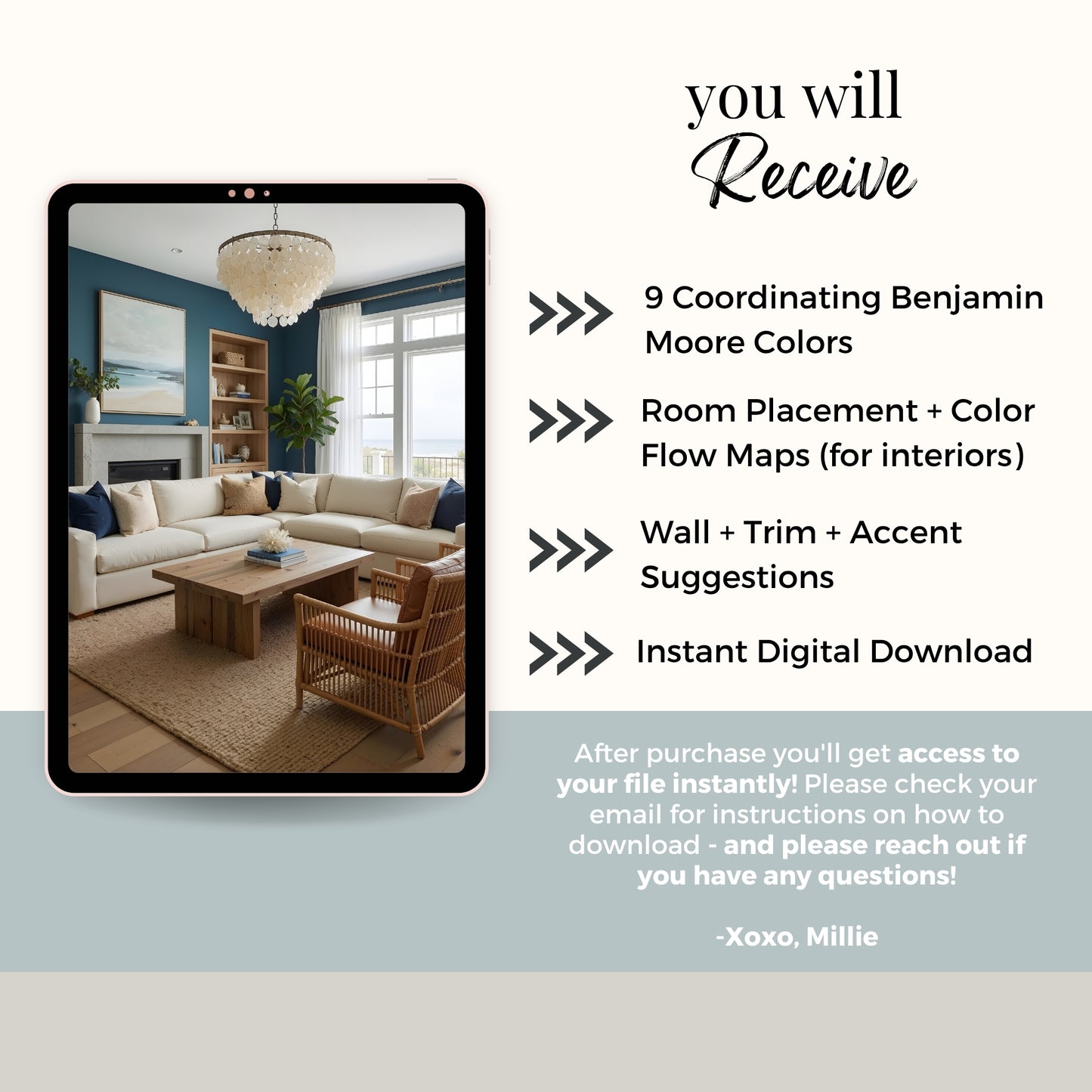 Calm Coastal Benjamin Moore Paint Palette | Peaceful Neutral Beach House Interior Paint Colors for Home