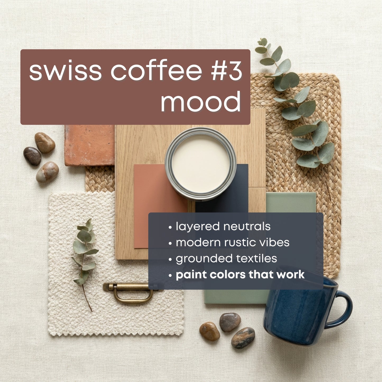 Swiss Coffee Benjamin Moore Paint Palette Collection, Neutral Interior Paint Colors for Home | Warm Whites  | Timeless Blues and Greens