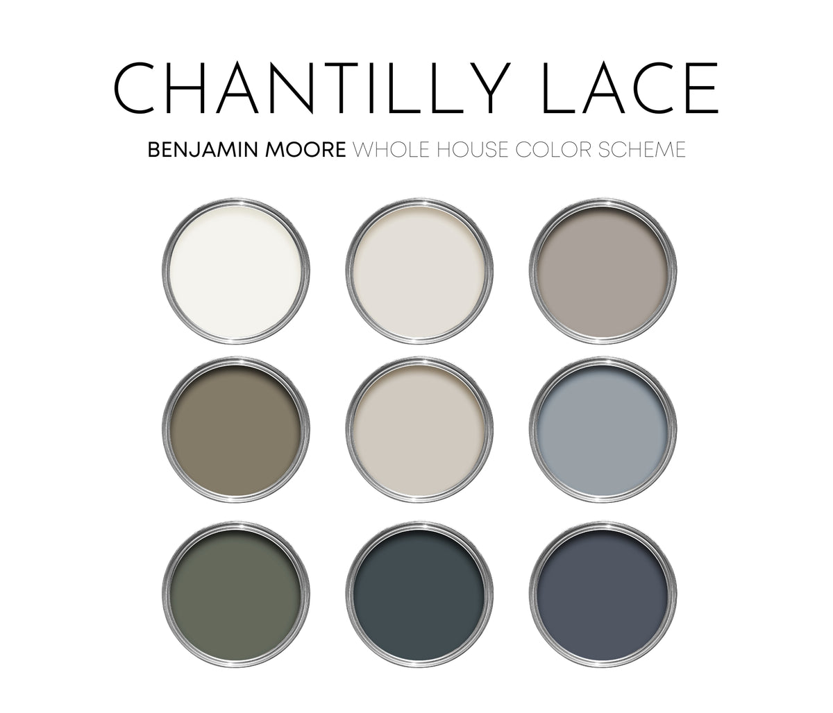 Chantilly Lace Benjamin Moore Paint Palette | Timeless Neutral Interior Paint Colors | Warm Neutrals | Rich Timeless Colors