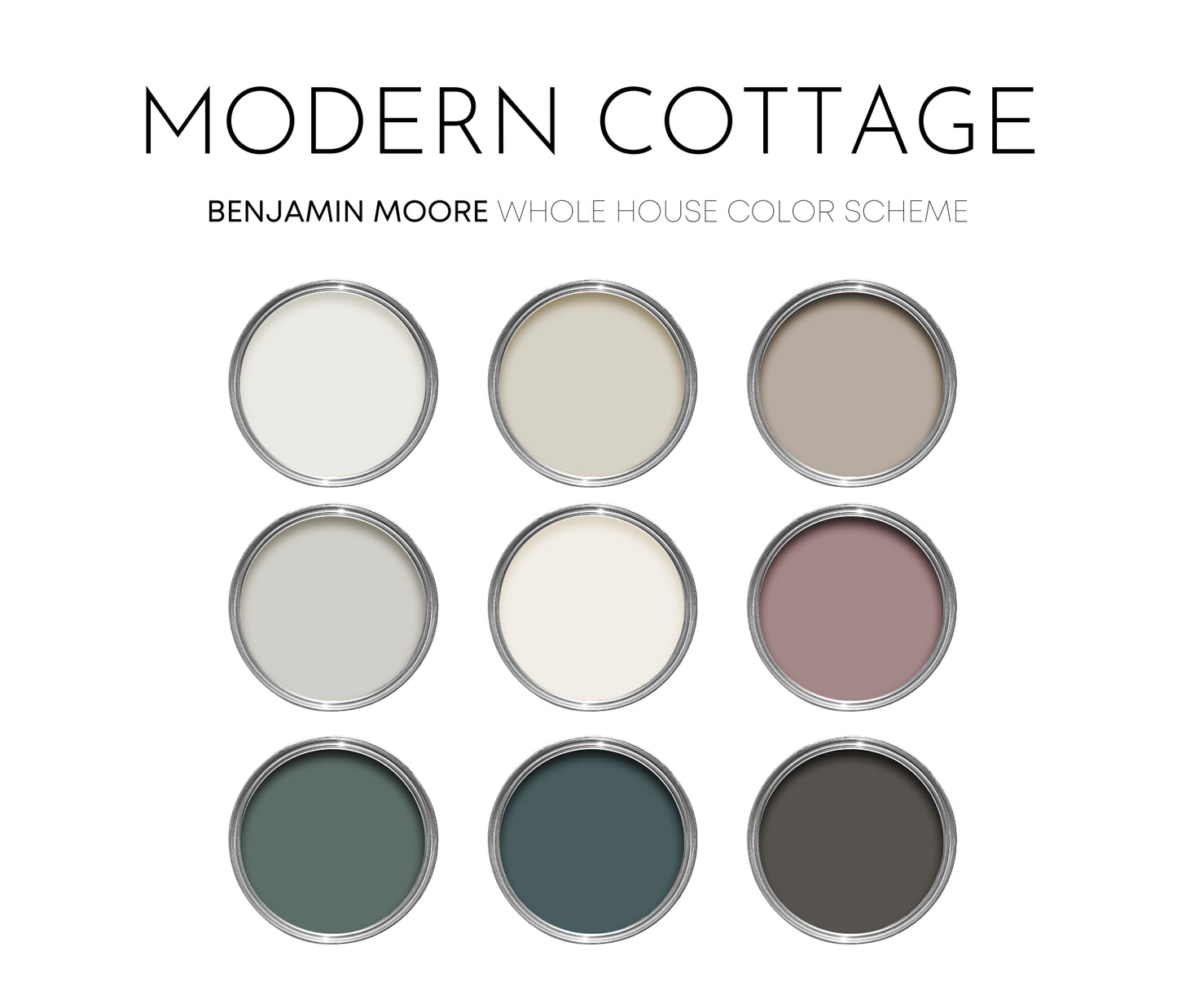Modern Cottage Benjamin Moore Paint Palette, Warm Neutrals, Interior Paint Colors, Coordinating Interior Design, Color Palette, Jack Pine