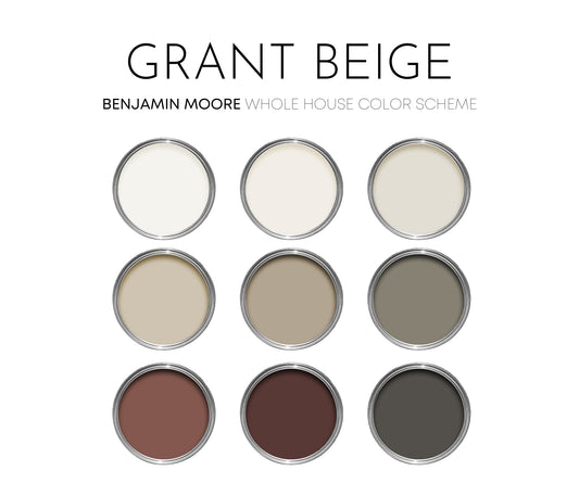 Grant Beige Benjamin Moore Paint Palette, Neutral Interior Paint Colors, Transitional, Warm Neutral Color Scheme (Copy)