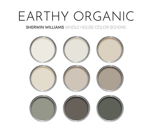 Earthy Organic Sherwin Williams Paint Palette, Interior Paint Colors for Home, Modern Neutrals, Warm and Cozy, Neutral Ground