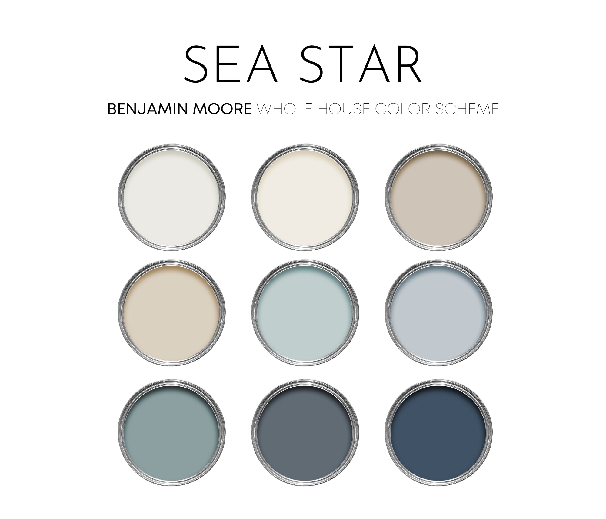 Sea Star Benjamin Moore Paint Palette, Interior Paint Colors for Home ...