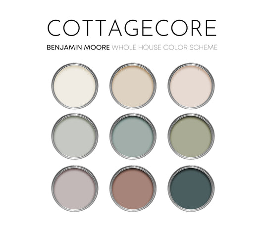 Cottagecore Benjamin Moore Paint Palette, Interior Paint Colors for Home, Modern Neutrals, Warm and Cozy, Muslin