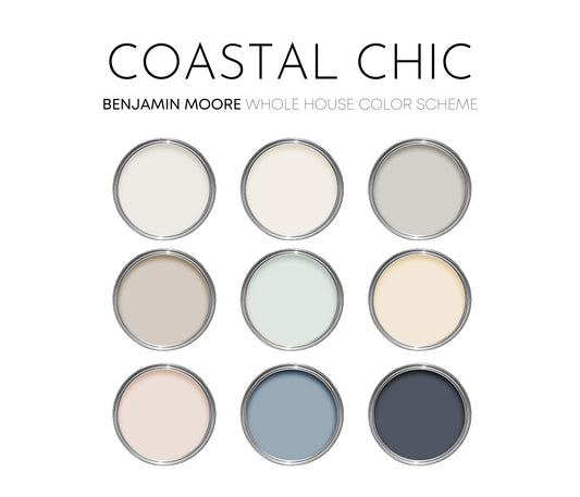 Coastal Chic Benjamin Moore Paint Palette, Paint Colors for Home, Cottage Neutrals, Whole House Scheme, Beach House Colors, Annapolis Gray