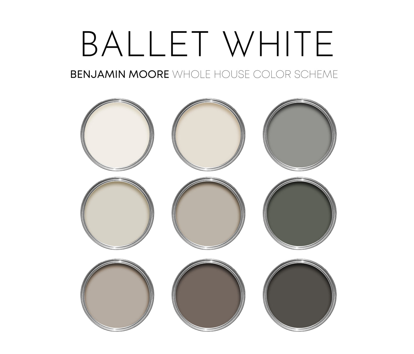 Ballet White Benjamin Moore Paint Palette, Modern Neutral Interior Paint Colors for Home, Ballet White Compliments, Warm Whites, Sea Salt