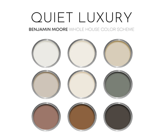 Quiet Luxury Benjamin Moore Paint Palette, Interior Paint Colors for Home, Modern Neutrals, Warm and Cozy, Smokey Taupe Compliments, Moody Earth Tones