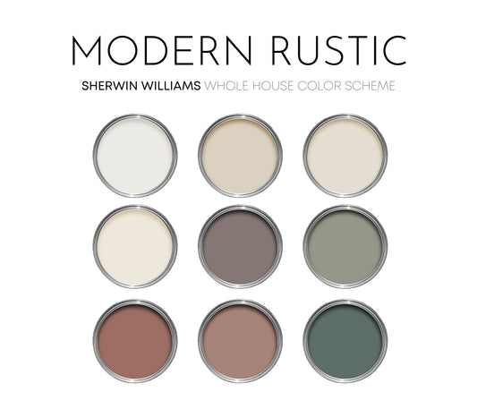 Modern Rustic Sherwin Williams Paint Palette, Paint Colors for Home, Modern Neutrals, Color Scheme, Organic Earth Tones, Rocky River