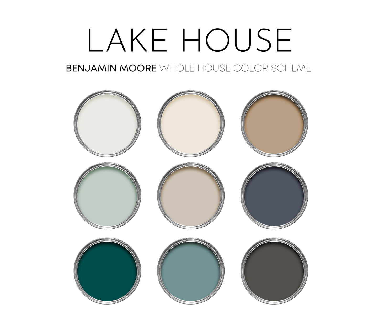 Lake House Benjamin Moore Paint Palette - Modern Neutral Interior Paint Colors for Home, Coastal Interior Design Color Palette, Lake House, Benjamin Moore Hale Navy