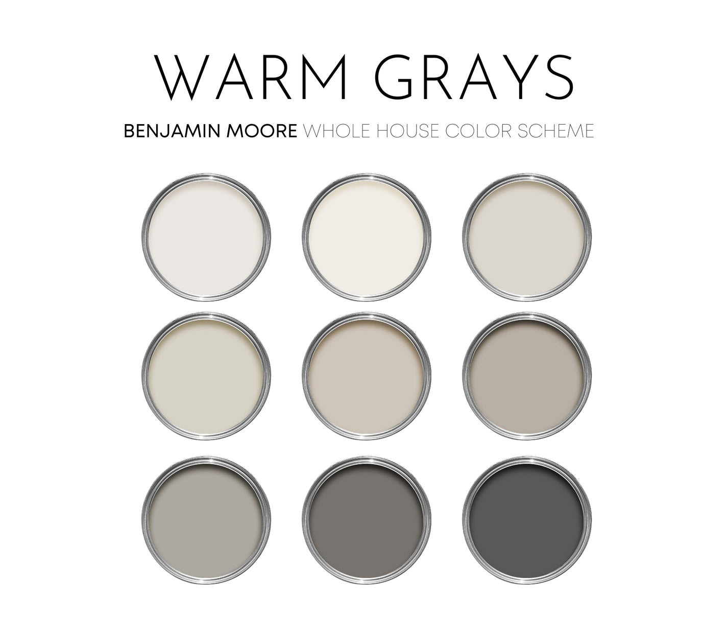 Warm Grays Benjamin Moore Paint Palette - Modern Neutral Interior Pain ...