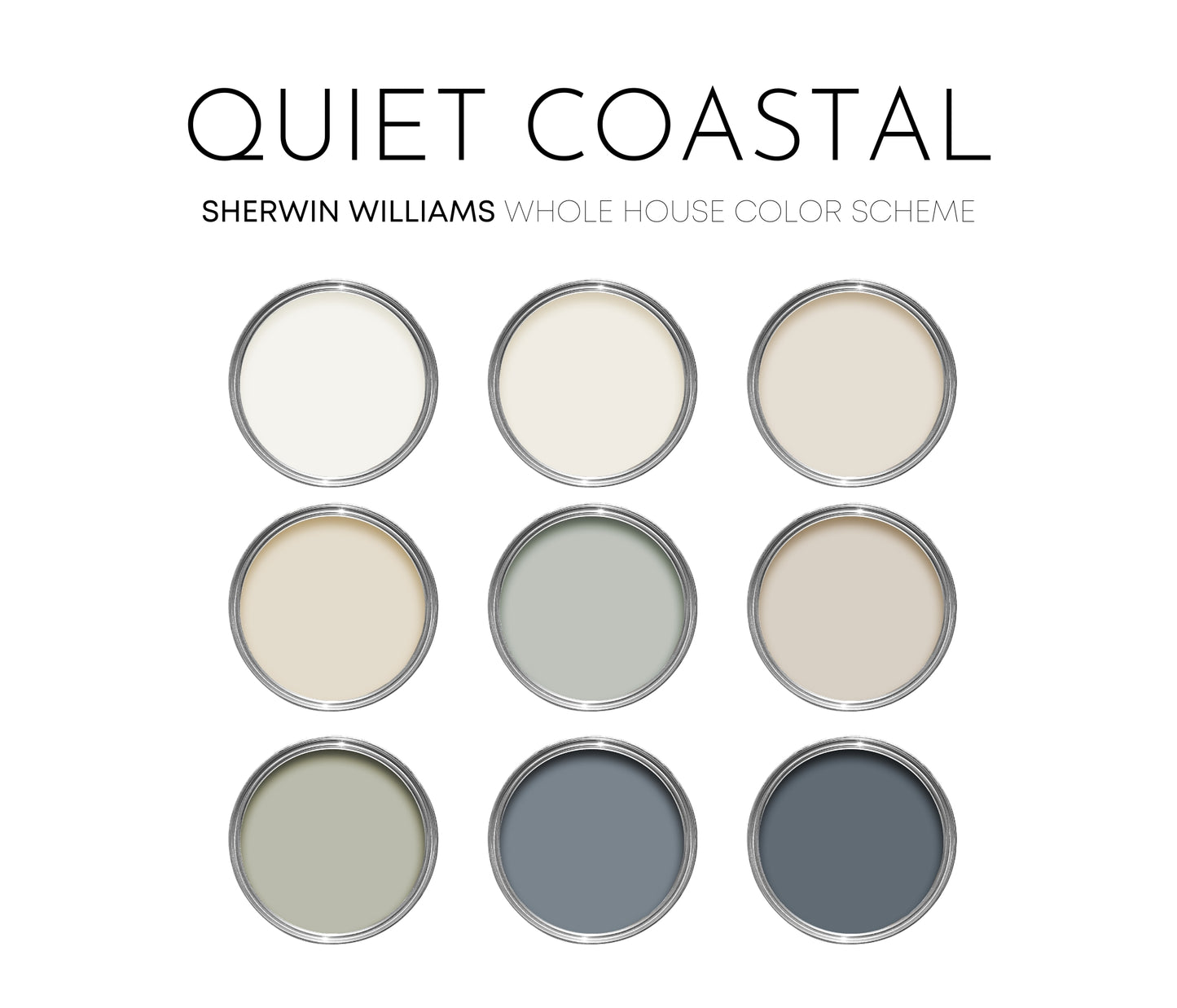 Quiet Coastal | Sherwin Williams Paint Palette | Calm Coastal Neutrals | Timeless Beach House Color Scheme