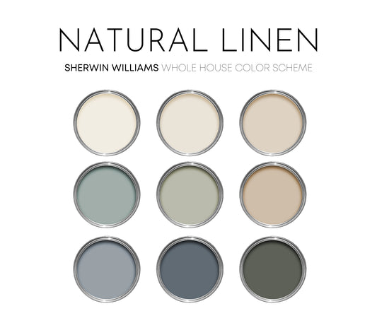 Natural Linen Sherwin Williams Paint Palette, Neutral Interior Paint Colors, Transitional, Mediterranean Coastal Color Scheme