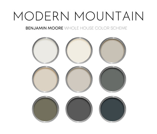 Modern Mountain Benjamin Moore Paint Palette, Neutral Interior Paint Colors, Modern Farmhouse Color Scheme, Salamander