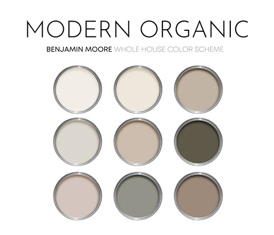 Modern Organic Benjamin Moore Paint Palette, Warm Neutrals, Warm White Interior Paint Colors, Boho Color Palette, Stone Hearth