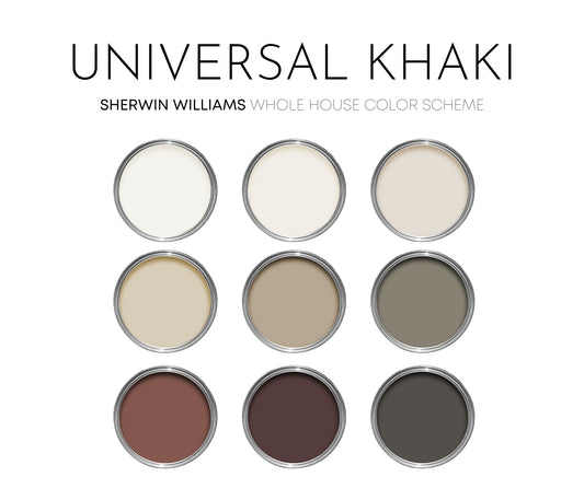 Universal Khaki Sherwin Williams Paint Palette, Neutral Interior Paint Colors, Transitional, Warm Neutral Color Scheme