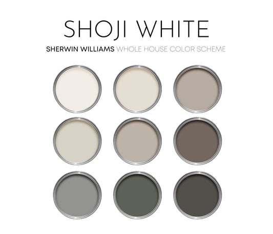 Shoji White Sherwin Williams Paint Palette, Modern Neutral Interior Paint Colors for Home, Shoji White Compliments, Warm Whites, Amazing Gray