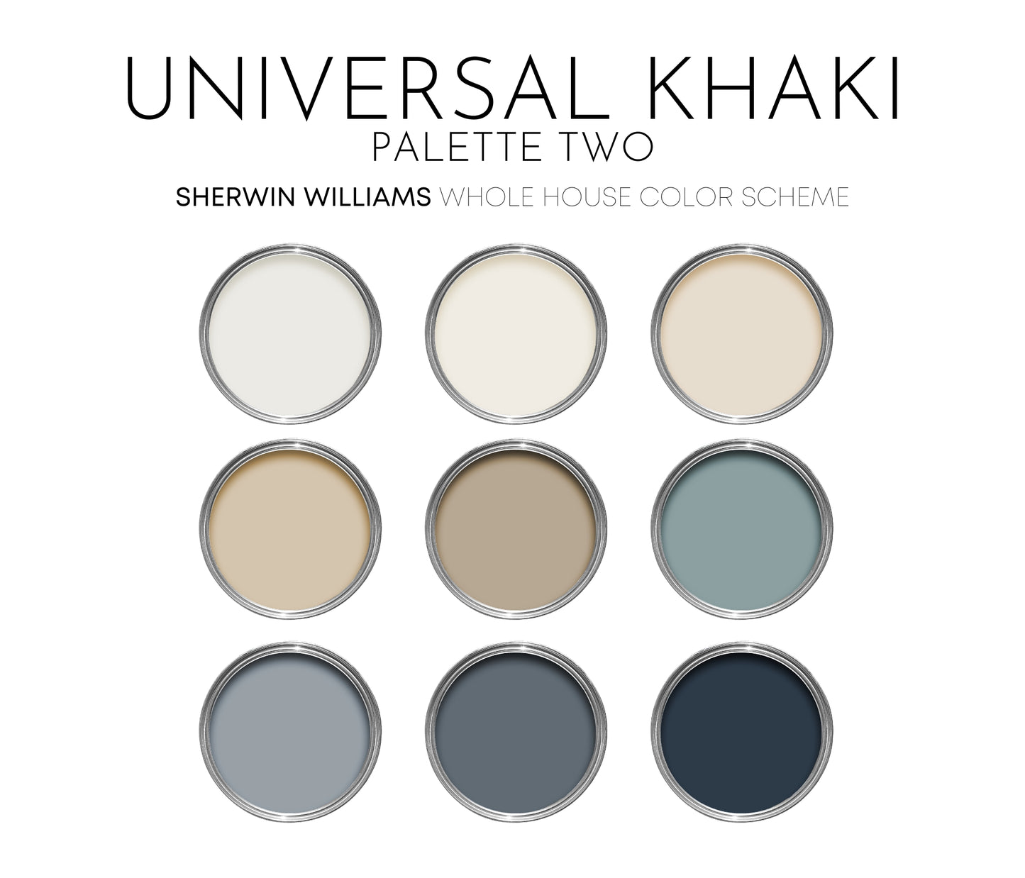 Universal Khaki Palette Two, Sherwin Williams Paint Palette, Neutral Interior Paint Colors, Warm Neutrals, Coastal Color Scheme