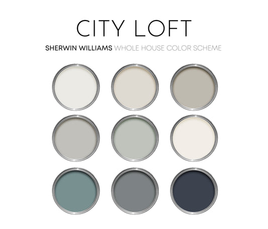 City Loft Sherwin Williams Paint Palette, Neutral Interior Paint Colors, City Loft Color Scheme, City Loft Compliments,Warm Neutral Paint, Alabaster
