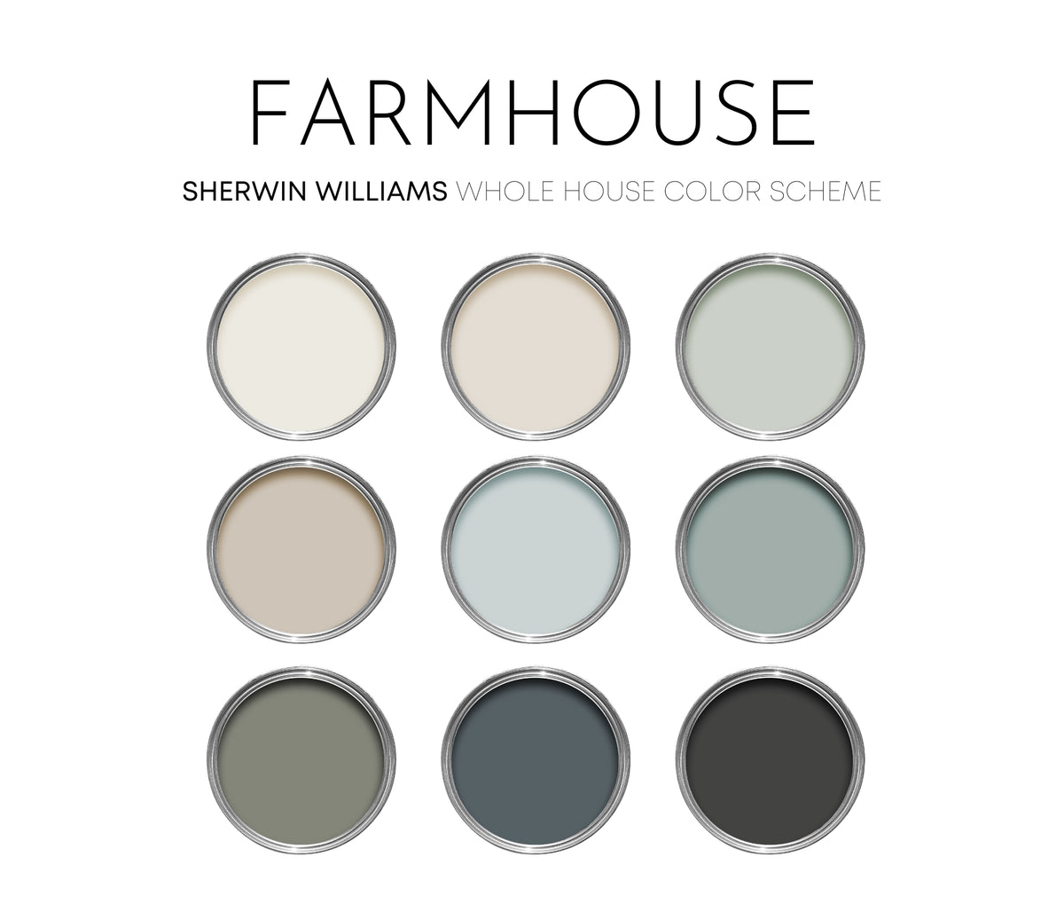 Farmhouse Sherwin Williams Paint Palette, Neutral Interior Paint Color ...