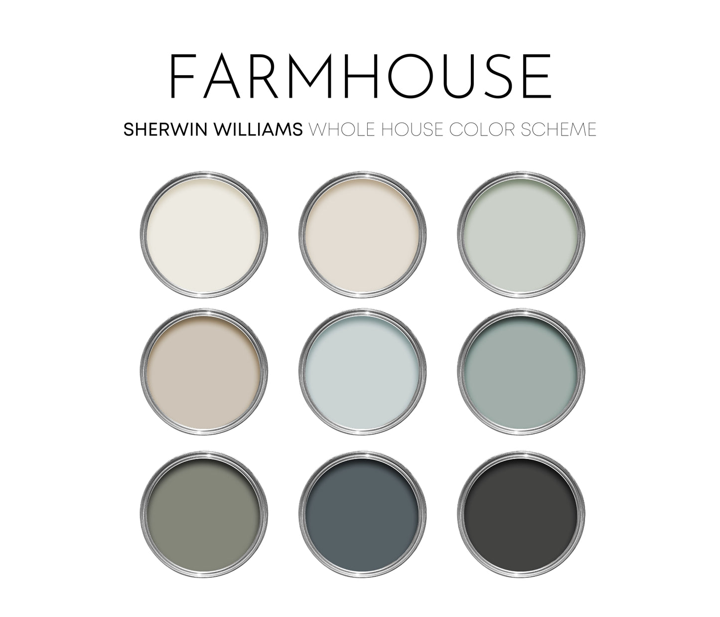 Farmhouse Sherwin Williams Paint Palette, Neutral Interior Paint Colors, Modern Farmhouse Color Scheme, Willowleaf