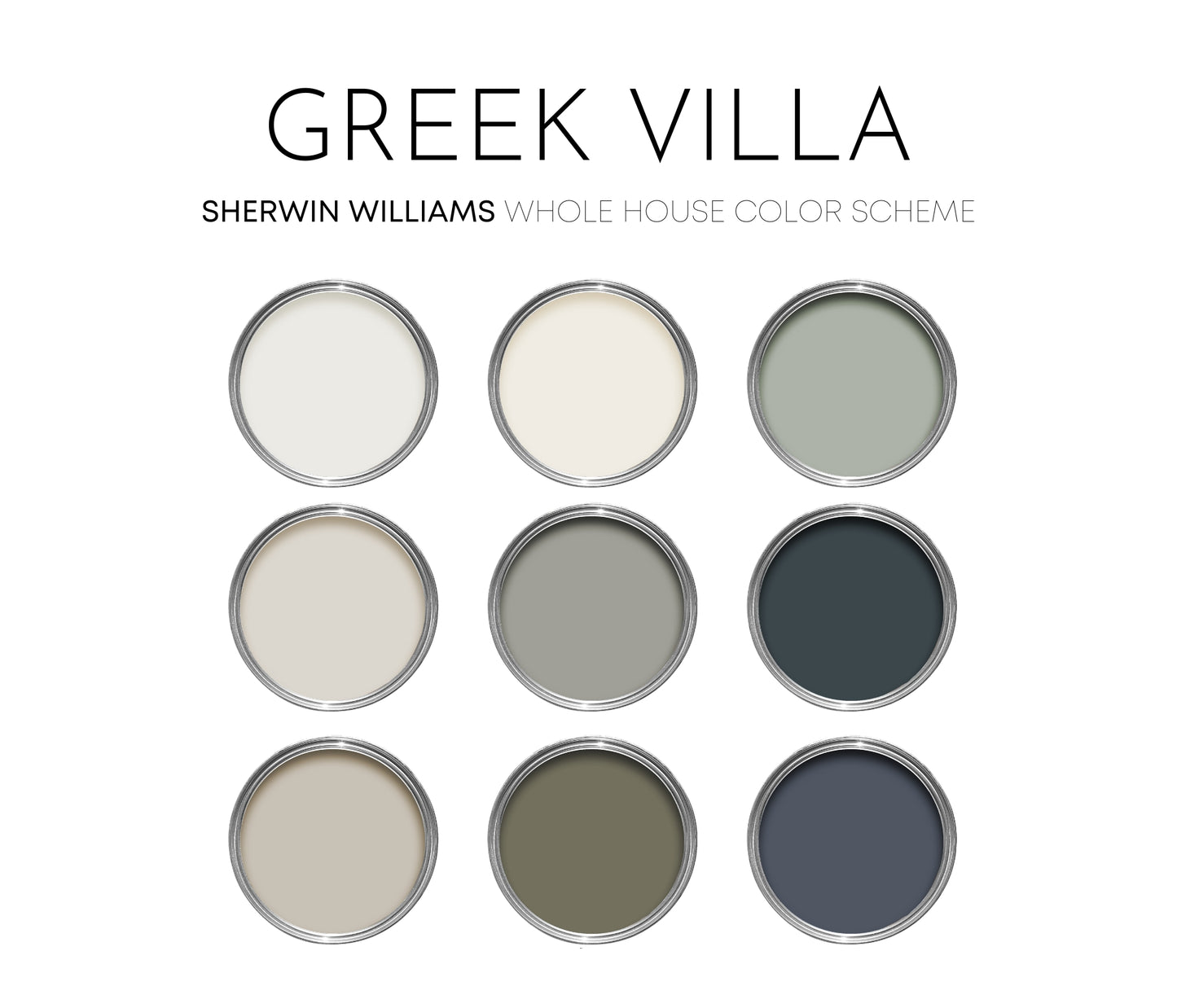 Greek Villa Sherwin Williams Paint Palette, Neutral Interior Paint Colors, Lake House Color Scheme, Drift of Mist