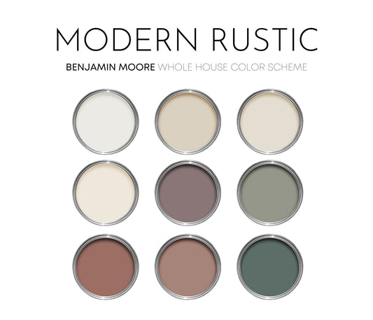 Modern Rustic Benjamin Moore Paint Palette, Paint Colors for Home, Modern Neutrals, Color Scheme, Organic Earth Tones, Cinnamon Slate