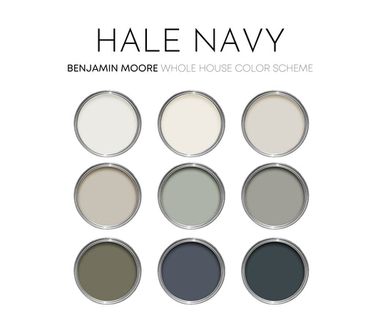 Hale Navy Benjamin Moore Paint Palette, Neutral Interior Paint Colors, Lake House Color Scheme, White Heron