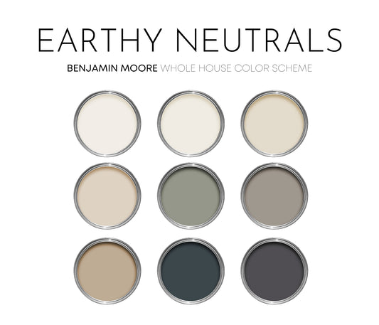 Earthy Neutrals Benjamin Moore Paint Palette, Interior Paint Colors for Home, Modern Neutrals, Warm and Cozy, Muslin