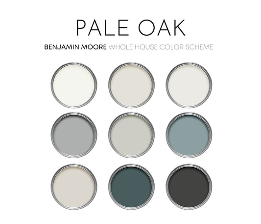 Pale Oak Benjamin Moore Paint Palette - Modern Neutral Interior Paint Colors for Home - Coastal Interior Design Color Palette, Benjamin Moore Wrought Iron