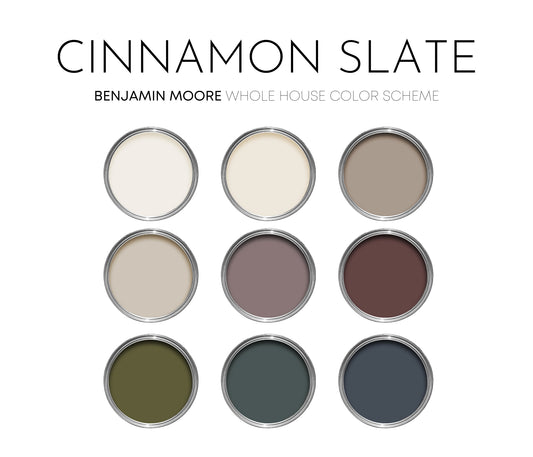 Cinnamon Slate Benjamin Moore Paint Palette, Paint Colors for Home, Modern Moody Neutrals, Color Scheme, Organic Earth Tones, Cinnamon Slate