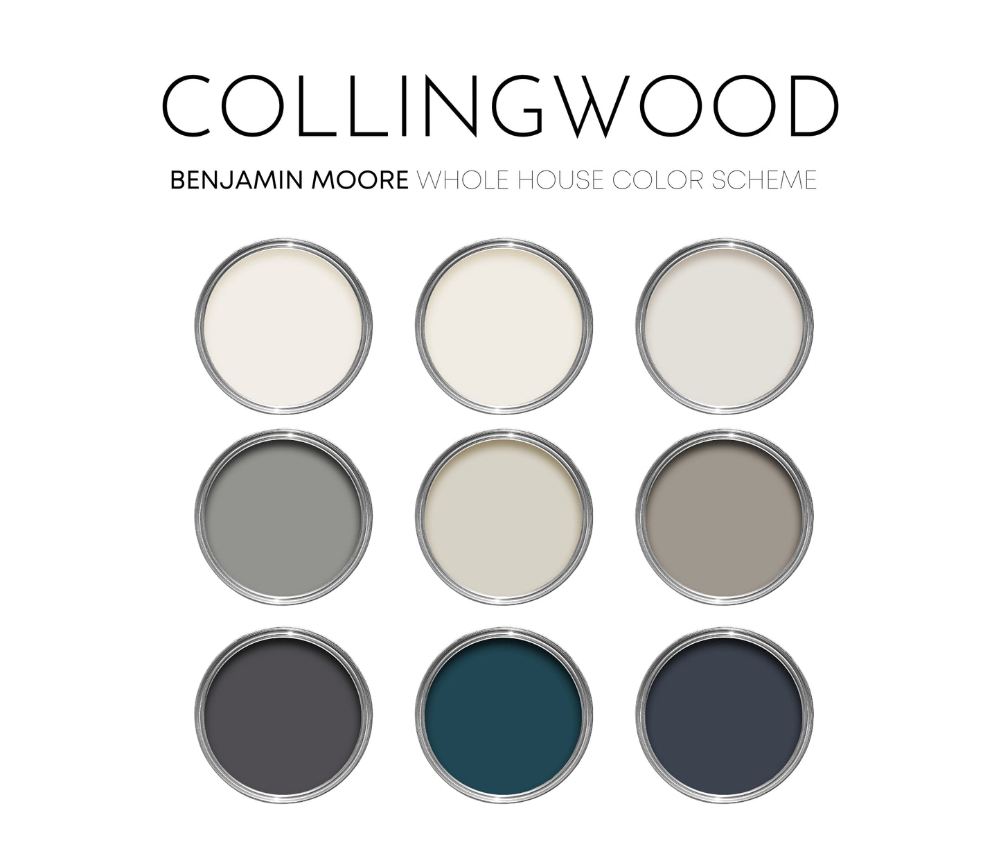 Collingwood Benjamin Moore Paint Palette, Neutral Interior Paint Colors, Lake House Color Scheme, Swiss Coffee