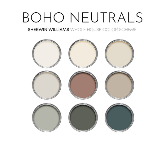 Boho Neutrals Sherwin Williams Paint Palette, Neutral Interior Paint Colors, Earthy Color Scheme, Loggia Compliments, Warm Neutrals