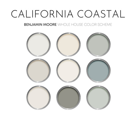 California Coastal Benjamin Moore Paint Palette - Airy Coastal, Neutral Interior Paint Colors for Home, Beach House Interior Design Color Palette, Gardenia