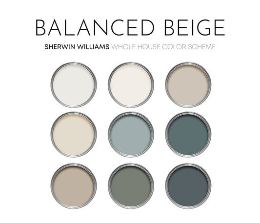 Balanced Beige Sherwin Williams Paint Palette, Modern Neutral Interior Paint Colors for Home, Balanced Beige Compliments, Warm Whites, Retreat