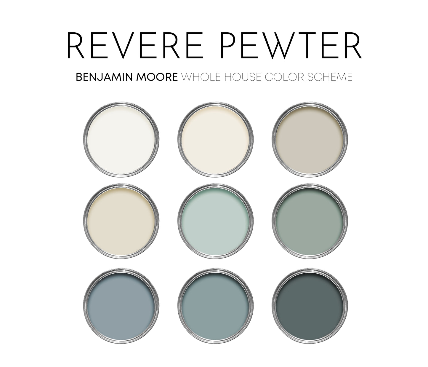 Revere Pewter Benjamin Moore Paint Palette | Timeless Neutral Interior Paint Colors | Transitional Warm Neutral Color Scheme