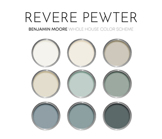 Revere Pewter Benjamin Moore Paint Palette | Timeless Neutral Interior Paint Colors | Transitional Warm Neutral Color Scheme